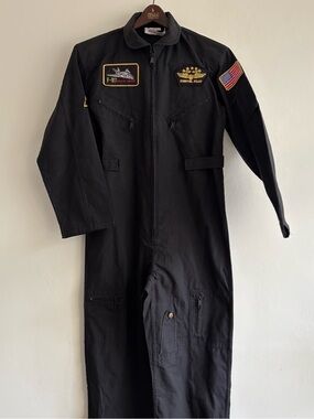Rothco Black Flight Suit Coverall w/ Aviation Patches YTH L ADLT XS